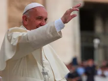 Pope Francis waves to pilgrims during his June 15, 2016 general audience in St. Peter's Square. 