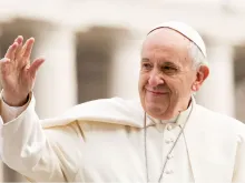 Pope Francis waves to pilgrims during his March 28, 2018 general audience in St. Peter's Square. 