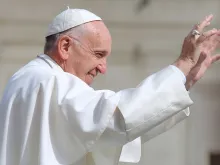 Pope Francis waves to pilgrims during his May 25, 2016 general audience in St. Peter's Square. 