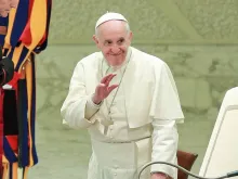 Pope Francis waves to pilgrims during his Nov. 30, 2016, general audience in the Paul VI Hall. 