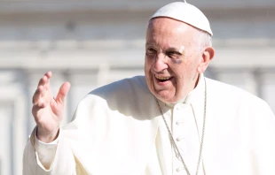 Pope Francis waves to pilgrims during his Sept. 13, 2017 general audience in St. Peter's Square.   Daniel Ibáñez/CNA.