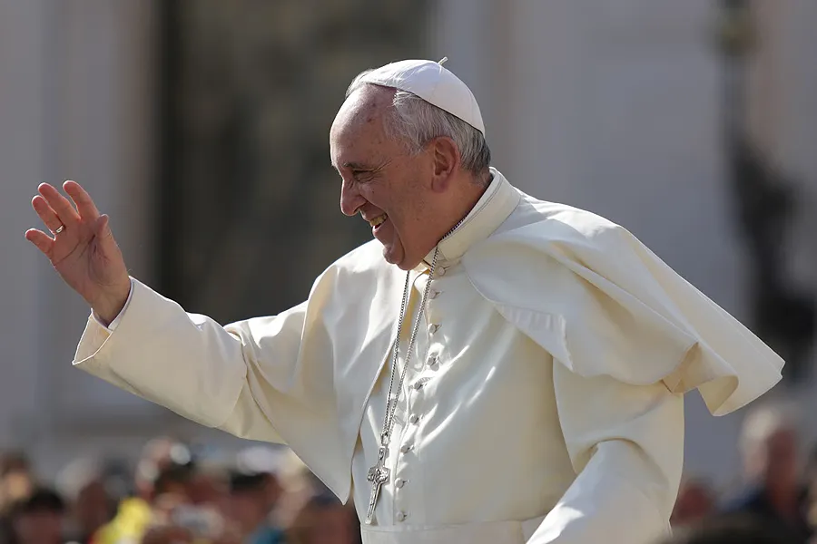 Pope Francis waves to pilgrims in St. Peter's Square on Sept. 9, 2015 for the general audience.?w=200&h=150