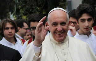 Pope Francis waves to pilgrims in Turkey, Istanbul, Nov. 29 2014.   Nathalie Ritzmann/Aid to the Church in Need.