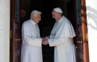 Pope Francis welcomes Benedict XVI back to the Vatican at Mater Ecclesia monastery on May 2, 2013  