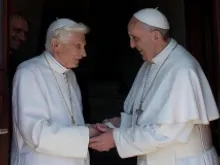 Pope Francis welcomes Benedict XVI back to the Vatican at Mater Ecclesia monastery on May 2, 2013. 