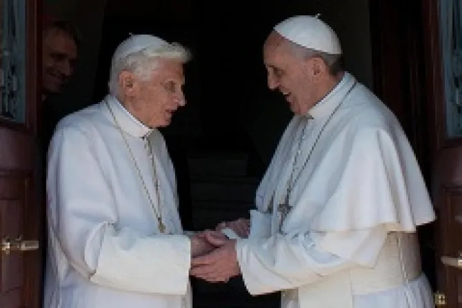 Pope Francis welcomes Benedict XVI back to the Vatican at Mater Ecclesia monastery on May 2 2013 Credit LOssevatore Romano ANSA 3 CNA 5 6 13