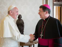 Pope Francis meets with Archbishop Christophe Pierre, apostolic nuncio to the United States, April 21, 2016. 