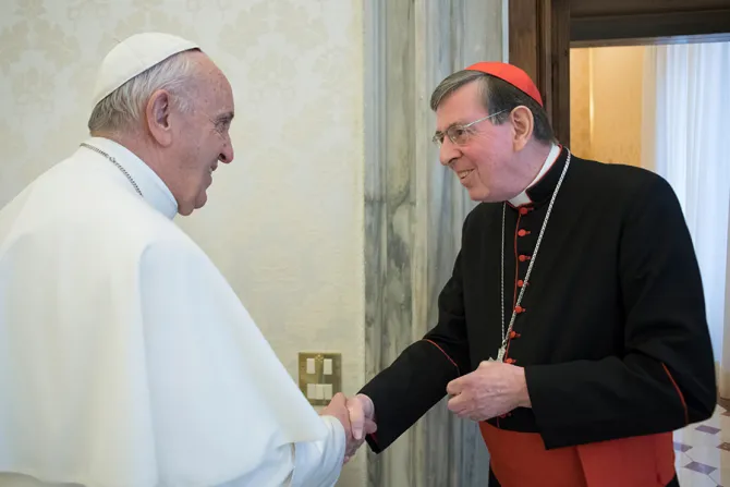 Pope Francis with Cardinal Kurt Koch president of the Pontifical Council for Promoting Christian Unity in Vatican City on December 14 2017 Credit Vatican Media CNA