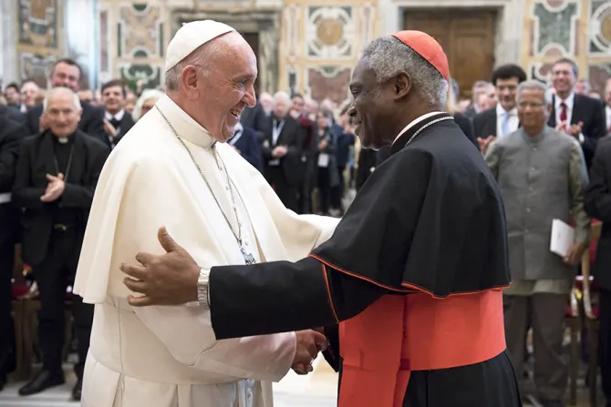Pope Francis with Cardinal Peter Kodwo Appiah Turkson in Vatican City on Nov 10 2017 Credit LOsservatore Romano CNA