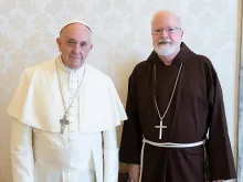 Cardinal Sean O'Malley of Boston meets with Pope Francis at the Vatican, April 19, 2018. 