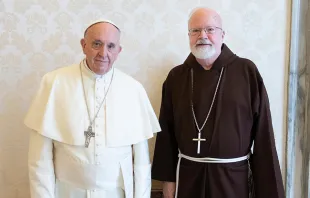 Cardinal Sean O'Malley of Boston meets with Pope Francis at the Vatican, April 19, 2018.   Vatican Media.