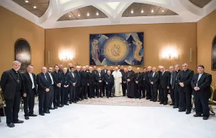Pope Francis with Chilean bishops, May 17, 2018.   Vatican Media.