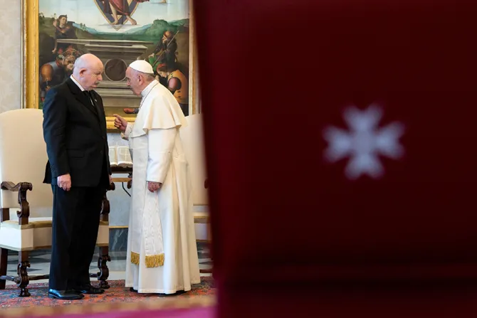 Pope Francis with Fra Giacomo Dalla Torre Grand Master of the Sovereign Order of Malta in Vatican City on June 22 2018 Credit Vatican Media 1 CNA