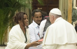 Pope Francis with participants in the International Forum Migration and Peace, Feb. 21, 2017.   L'Osservatore Romano.