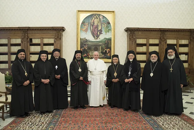 Pope Francis with Patriarchal Church Coptics in Vatican City Feb 6 2017 Credit LOsservatore Romano CNA