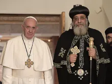 Pope Francis with Tawadros II, Coptic Orthodox Patriarch of Alexandria, in Cairo, Egypt, April 28, 2017.