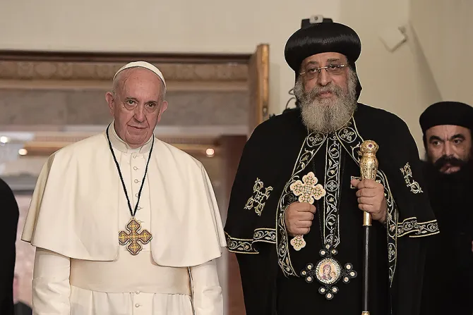 Pope Francis with Pope Tawadros II of Alexandria in Cairo Egypt on April 28 2017 Credit LOsservatore Romano 1 CNA