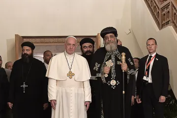 Pope Francis with Pope Tawadros II of Alexandria in Cairo Egypt on April 28 2017 Credit LOsservatore Romano CNA