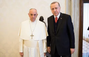 Pope Francis with President Recep Tayyip Erdogan of Turkey, in Vatican City, Feb. 5, 2018.   Vatican Media