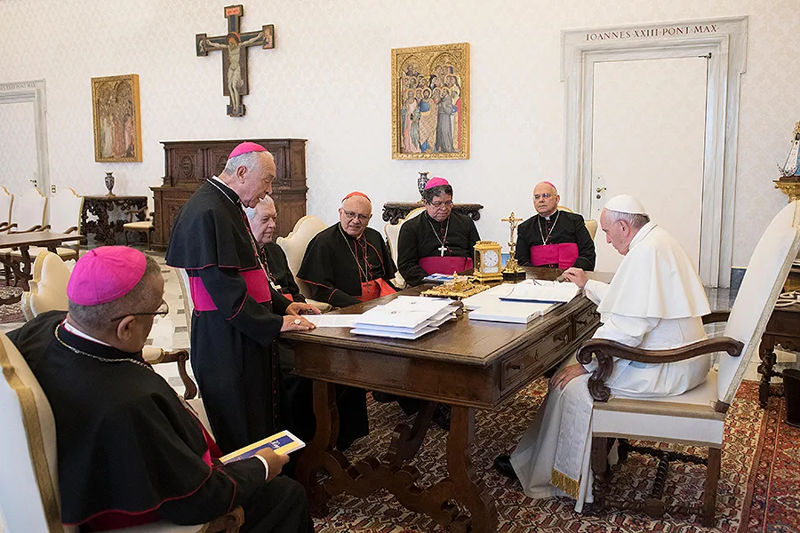 Pope Francis meets with members of the Venezuelan bishops' conference at the Vatican, June 8, 2017. ?w=200&h=150