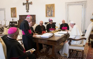 Pope Francis meets with members of the Venezuelan bishops' conference at the Vatican, June 8, 2017.   L'Osservatore Romano.
