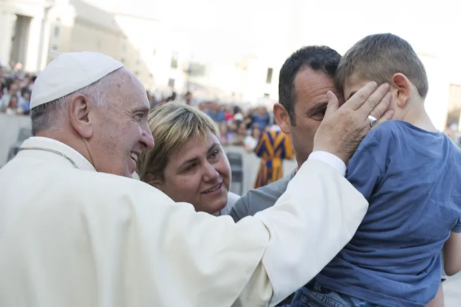 Pope Francis with a family on June 14 2015 in St Peters Square Credit   LOsservatore Romano CNA 6 14 15