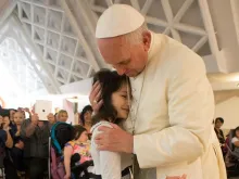 Pope Francis with a group of disabled children, led by Unitalsi Lazio in Santa Martha on May 29, 2015. 