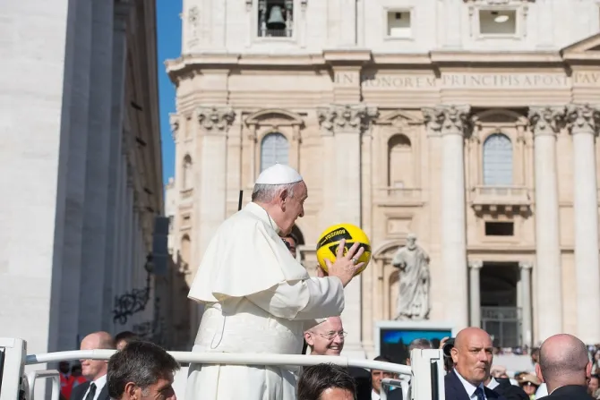 Pope Francis with a soccer ball in St Peters Square in 2015 Credit Vatican Media