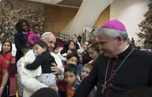 Pope Francis with children of the Santa Marta Dispensary in 2017.   Vatican Media.