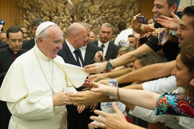 Pope Francis with members of the Italian group Parish Cells of Evangelization in Paul VI Hall on Sept 5 2015 Credit LOsservatore Romano CNA 9 5 15