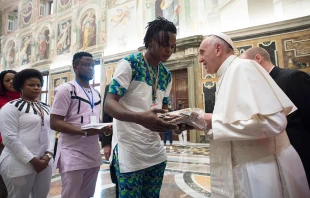Pope Francis meets with participants in a World Day of Reflection against Trafficking in Persons in Vatican City, Feb. 12, 2018.   Vatican City.