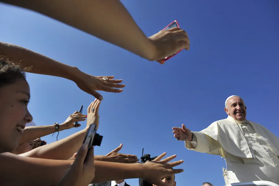 Pope Francis with pilgrims gathered in St. Peter's Square for the general audience on Aug. 26, 2015. ?w=200&h=150