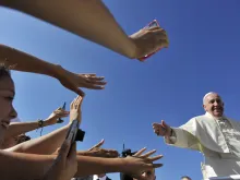 Pope Francis with pilgrims gathered in St. Peter's Square for the general audience on Aug. 26, 2015. 