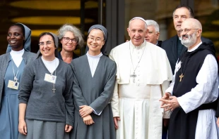 Pope Francis with religious sisters and brothers Oct. 16, 2018.   Daniel Ibanez/CNA.