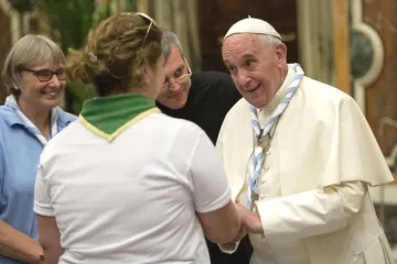 Pope Francis with the Conference of Catholic Guiding including Catholic Girl Guides and Scouts on June 26 2015 in Vatican City Credit  LOsservatore Romano CNA 6 26 15