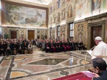 Pope Francis with the General Assembly of the Pontifical Academy for Life in Vatican City on June 25, 2018. 