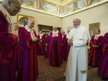 Pope Francis meets with the Roman Rota at the Vatican, Jan. 22, 2016. 