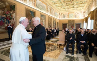 Pope Francis with the community of La Civilta Cattolica in the Clementine Hall, Feb. 9, 2017.   L'Osservatore Romano.