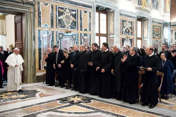 Pope Francis with the community of the Pontifical Ukrainian College of Saint Josaphat in Rome in Vatican City on November 9 2017 Credit LOsservatore Romano CNA
