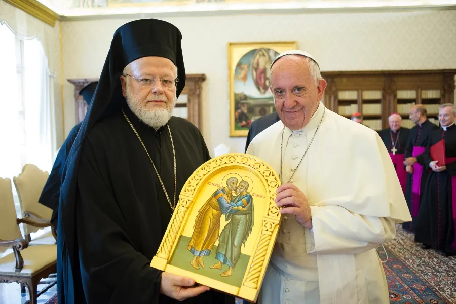  Pope Francis with the delegation from the Ecumenical Patriarche of Constantinople in Vatican City, June 28, 2016. ?w=200&h=150