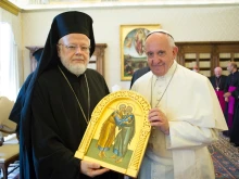  Pope Francis with the delegation from the Ecumenical Patriarche of Constantinople in Vatican City, June 28, 2016. 