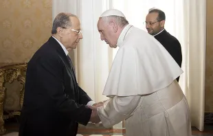 Pope Francis with President of Lebanon Michel Aoun in Vatican City.   L'Osservatore Romano. 