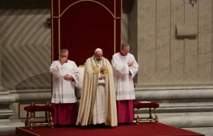 Pope Francis at Dec. 31 Vespers in St. Peter's Basilica.   Bohumil Petrik/CNA.
