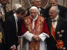 Pope Benedict XVI attends his annual meeting with Holy See Diplomats at the Hall of the Throne on January 9, 2012 in Vatican City, Vatican. 