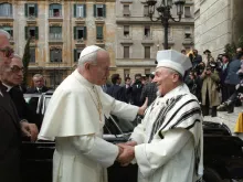 St. John Paul II embraces Elio Toaff, then the chief rabbi of Rome, April 13, 1986. 