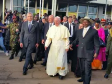 Pope Francis arrives in Uganda. 