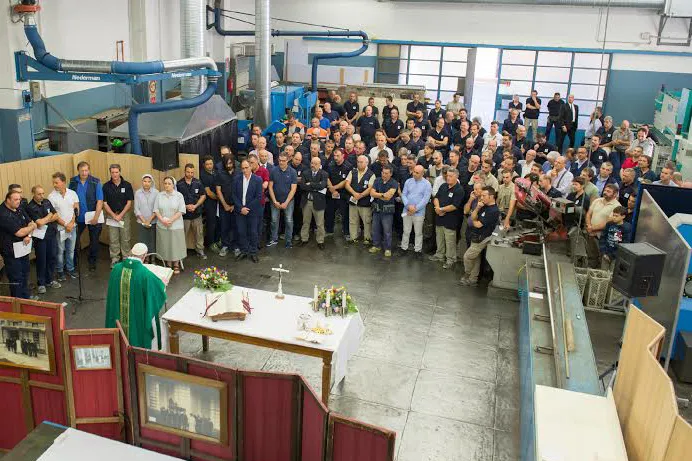 Pope Francis celebrates a private Mass with Vatican maintenance staff on July 7, 2017. ?w=200&h=150