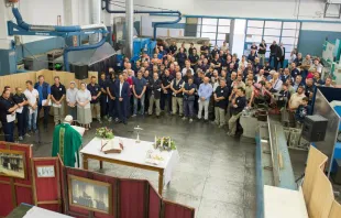 Pope Francis celebrates a private Mass with Vatican maintenance staff on July 7, 2017.   L'Osservatore Romano