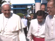 Pope Francis and Philippines President Benigno Aquino during the papal departure ceremony Jan. 19.