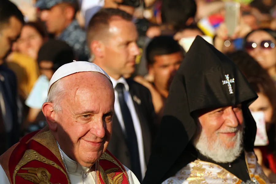 Pope Francis and Catholicos Karekin II at the ecumenical meeting and prayer for peace on Saturday, June 25. ?w=200&h=150